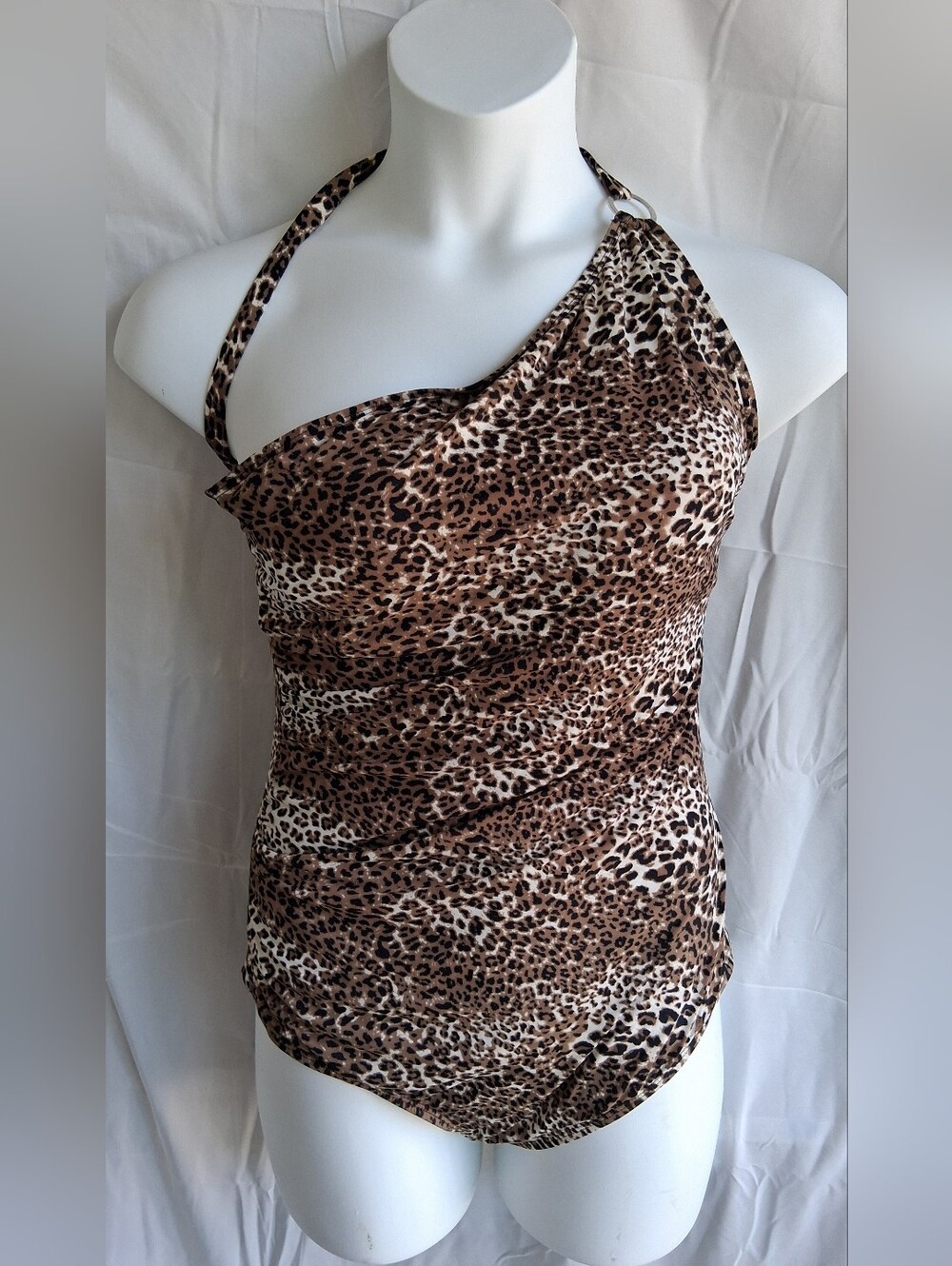 Ingear Leopard Print One Shoulder One Piece Swimsuit Sz 14 NWT